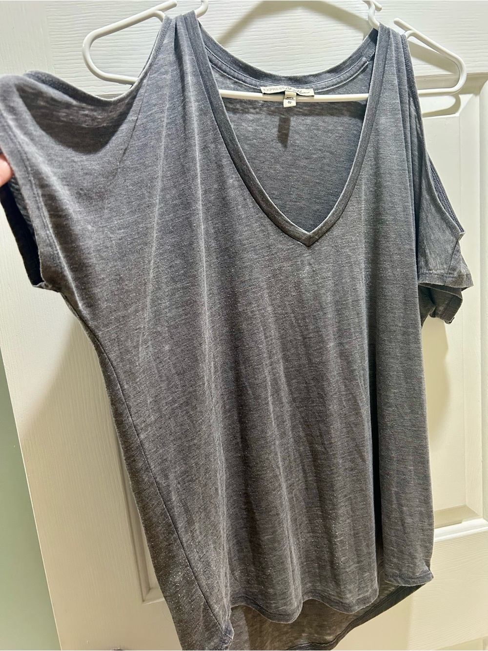Express One Eleven Slouchy Cold Shoulder V Neck Tee Gray XS